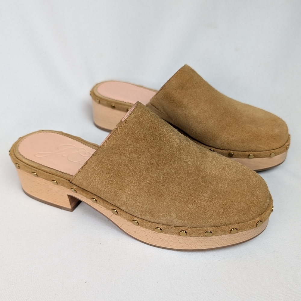 J. Crew Dakota Clogs in Suede Burnished Pecan Studded Leather Wood Sole - Picture 2 of 13